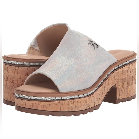 KARL LAGERFELD Women's Carita Iridescent Wedge Sandal Platform Size 7.5M - LNC - Picture 1 of 9